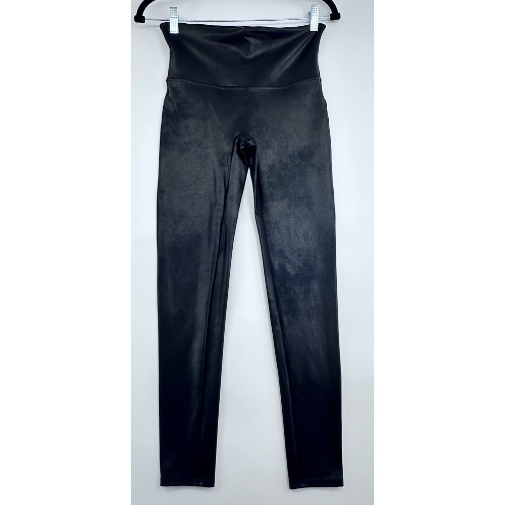 SPANX Black SPANXshape Faux Leather Leggings Pull-On Stretch Size Large